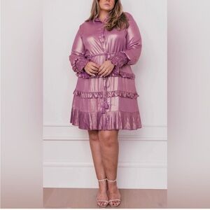 JessaKae New Metallic Purple Satin Savannah Dress Size 3X NWT Ruffle Tiered